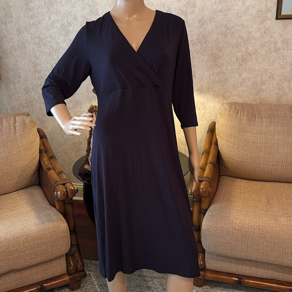 J. Jill V neck knit dress navy blue SMALL S